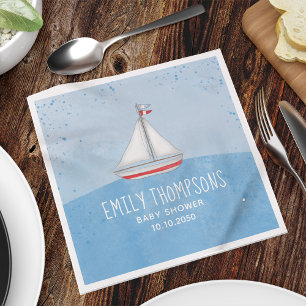 Baby Shower Watercolor Cute Whimsical Sailboat Napkin