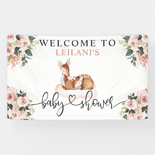 Baby Shower Watercolor Deer Pink Floral Welcome Banner