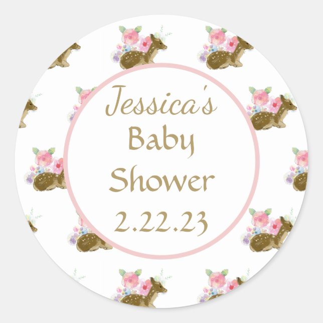 Baby Shower Watercolor Floral Boho Classic Round Sticker (Front)