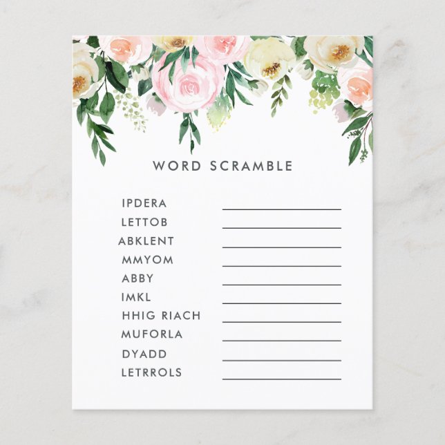 Baby shower watercolor floral elegant game (Front)