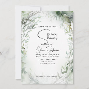 Baby Shower- Watercolor Foliage Invitation