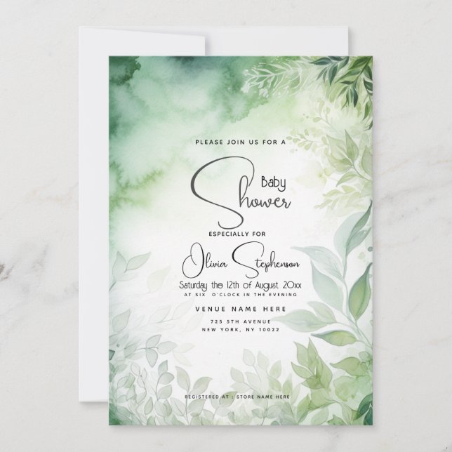 Baby Shower- Watercolor Garden QR Code Invitation (Front)