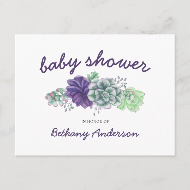 Baby Shower Watercolor Garland of Succulents Invitation Postcard (Front)