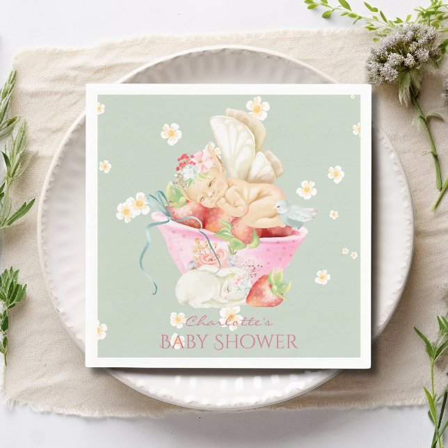 Baby Shower Watercolor Girl Fairy Cute Rabbit Napkin (Creator Uploaded)