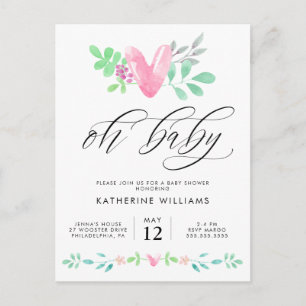 BABY SHOWER   Watercolor Heart Floral Postcard