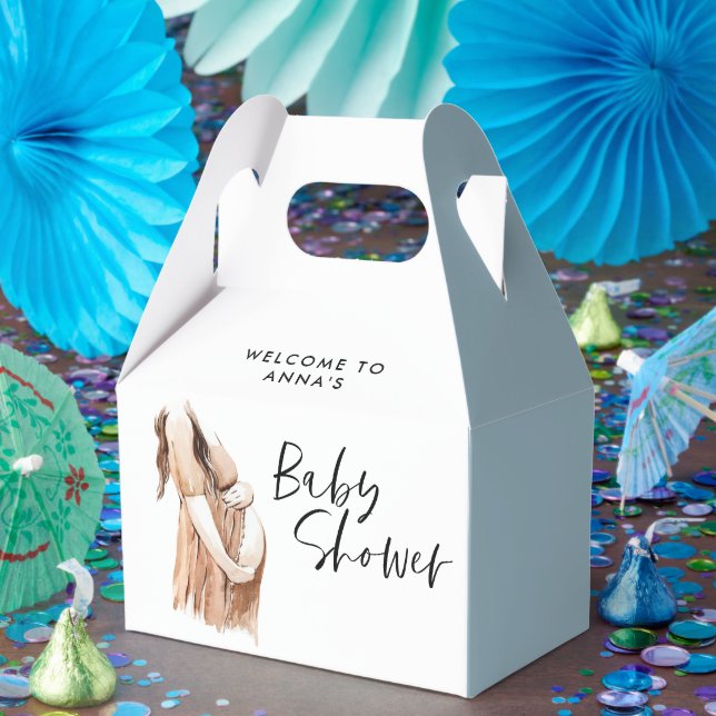 Baby shower watercolor illustration simple script favour box (Party)