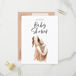 Baby shower watercolor illustration simple script invitation postcard