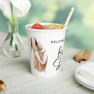 Baby shower watercolor illustration simple script paper cups