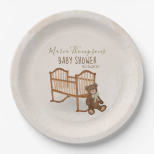 baby Shower Watercolor Modern Teddy Bear Nursery Paper Plate