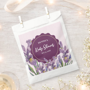 Baby Shower Watercolor Purple Irises Botanical Favour Bags