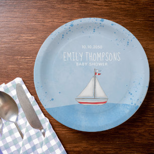 Baby Shower Watercolor Rustic Modern Sailboat Paper Plate