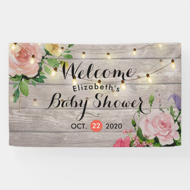Baby Shower Watercolor Succulent Plants White Wood Banner (Horizontal)