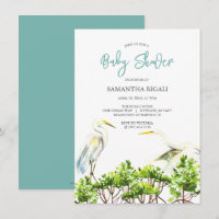 Baby Shower Watercolor White Heron Mangroves