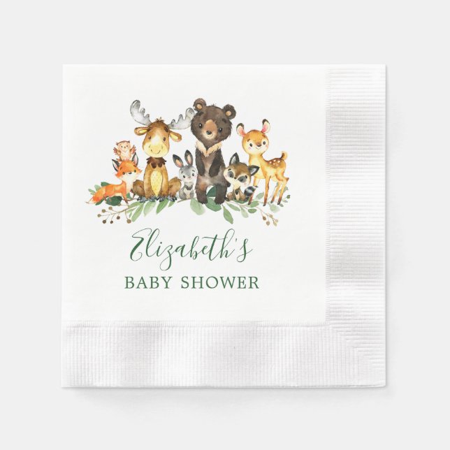 Baby Shower Watercolor Woodland Animals Napkin (Front)