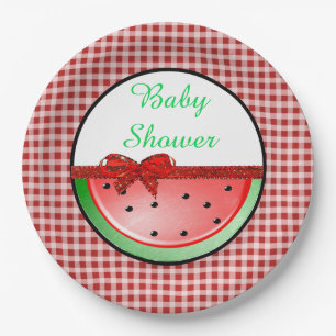 Baby Shower  Watermelon Red  Green Gingham Plates