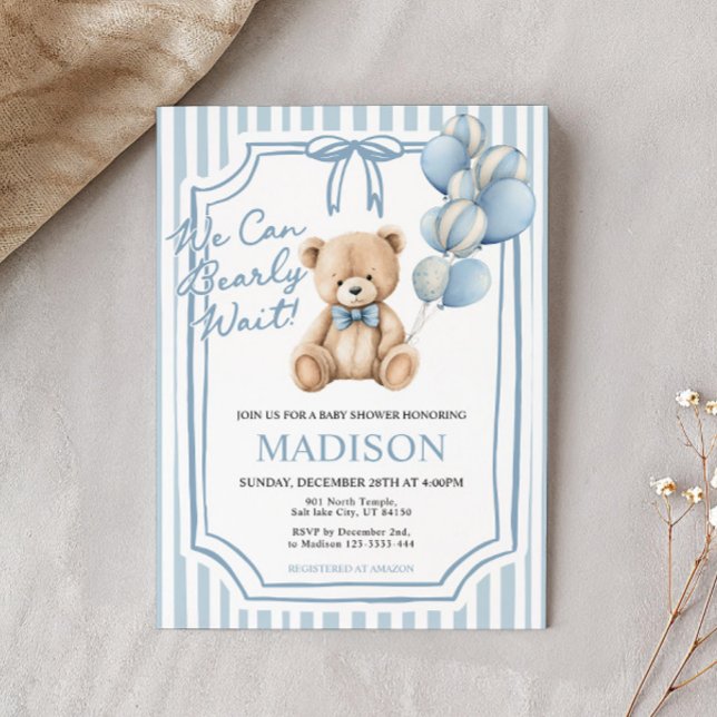 Baby Shower We Can Bearly Wait Invitation (Creator Uploaded)