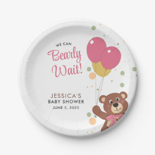 Baby Shower We Can Bearly Wait Pink Girl Napkins Paper Plate