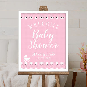 Baby Shower Welcome Poster with Stroller for Girl
