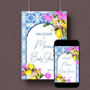 Baby Shower welcome sign Blue Tiles Lemons