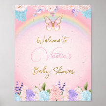 Baby Shower Welcome Sign, Butterflies Rainbow