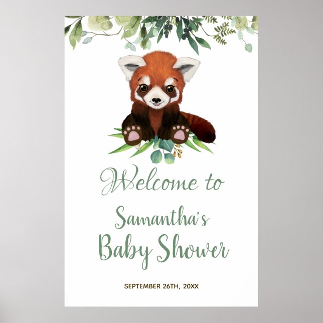 Baby Shower Welcome Sign Cute Red Panda Bear (Front)