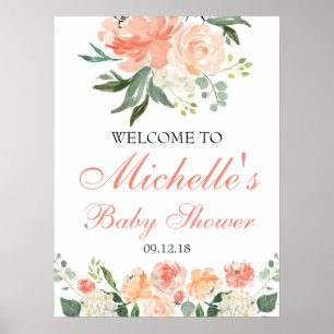 Baby Shower Welcome Sign Peach Floral Boho Rustic