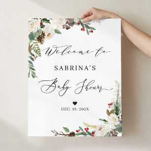 Baby Shower Welcome Sign Rustic Winter Floral