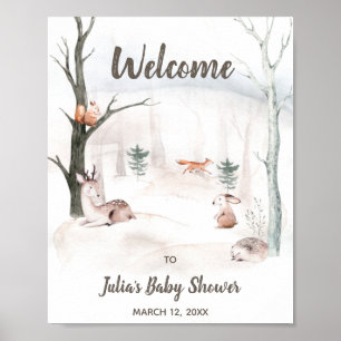 Baby Shower Welcome Sign, Woodland Animals Poster