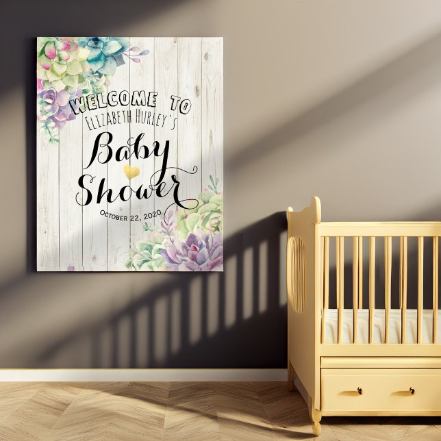 Baby Shower Welcome Succulent Plants Rustic Wood Poster (Creator Uploaded)