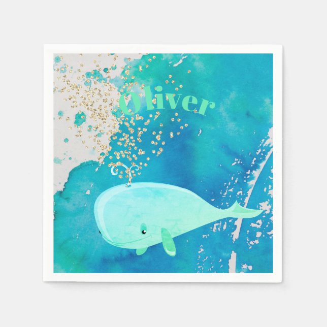Baby Shower Whale Sparkle Blue Nautical Personal Napkin (Front)