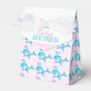 Baby shower whales aqua pink white gift favour box