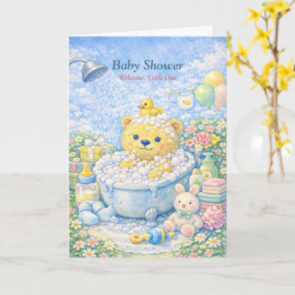 Baby Shower – Whimsical Bear Bath Illustration Card