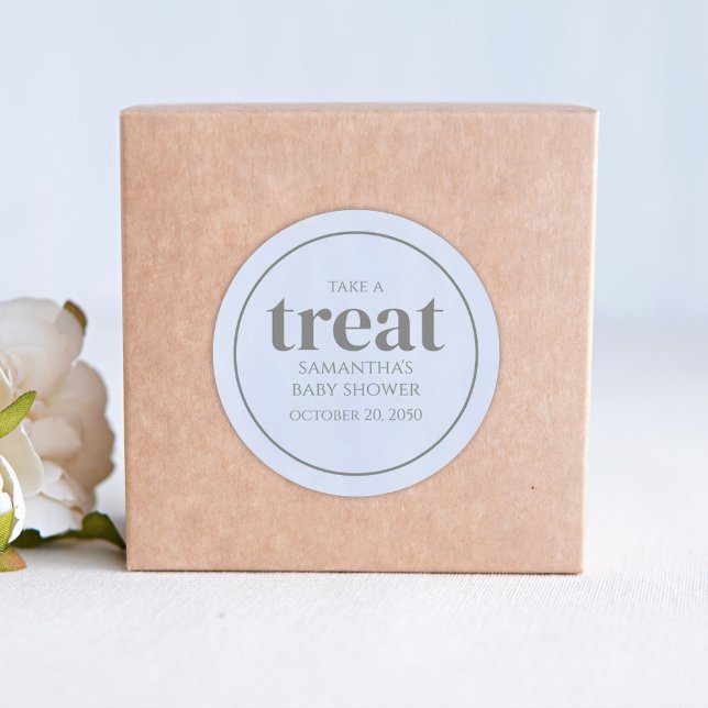 Baby Shower Whimsical Light Blue Cute Simple Treat Classic Round Sticker (Creator Uploaded)