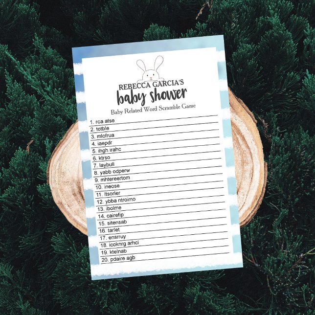 Baby Shower White Bunny Blue Word Scramble Game (Creator Uploaded)