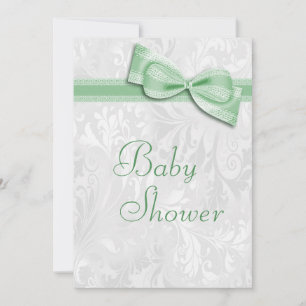 Baby Shower White Damask and Faux  Bow Invitation