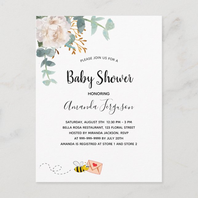 Baby Shower white floral greenery cute mum to bee Postcard (Front)