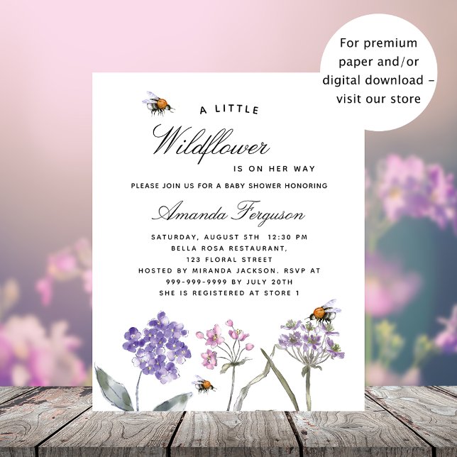 Baby Shower wildflower violet budget invitation (Creator Uploaded)