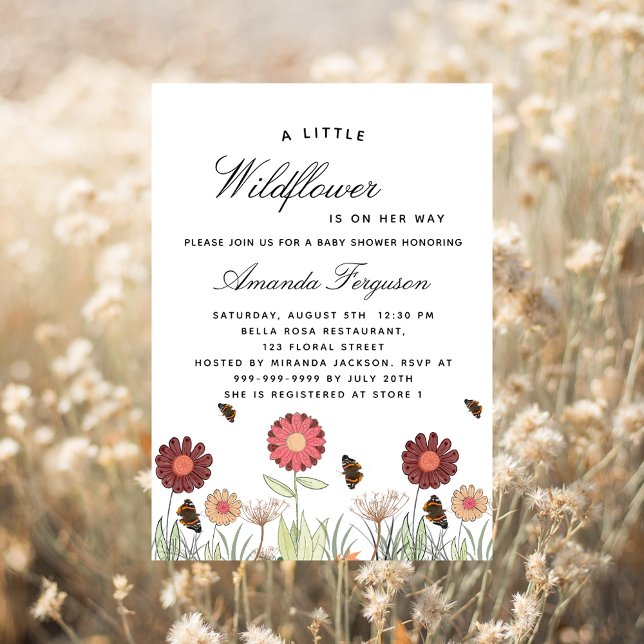 Baby Shower wildflowers butterflies retro Invitation (Creator Uploaded)