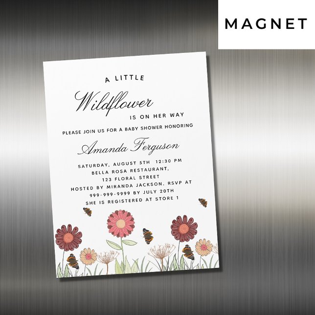 Baby Shower wildflowers butterflies retro luxury Magnetic Invitation (Creator Uploaded)