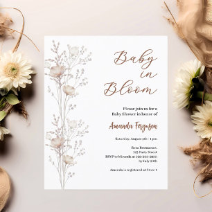 Baby shower wildflowers in bloom beige invitation