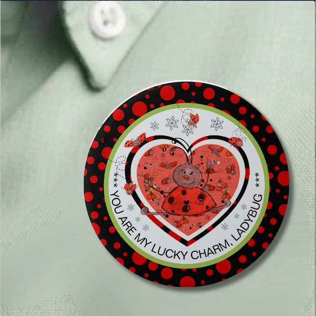 Baby Shower Winner Lucky Charm Ladybug 7.5 Cm Round Badge (Lucky Charm Button ,Winner Edition)