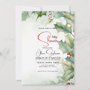 Baby Shower- Winter Holly and Berries Invitation