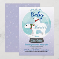 Baby Shower Winter Polar Bears Snow Globe Blue