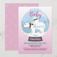 Baby Shower Winter Polar Bears Snow Globe Pink