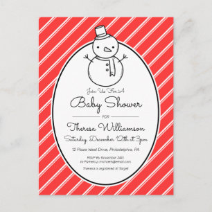BABY SHOWER   Winter Snowman Candy Cane Postcard