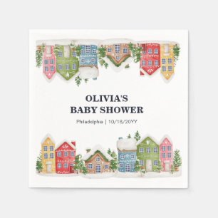 Baby Shower Winter snowy village Napkin