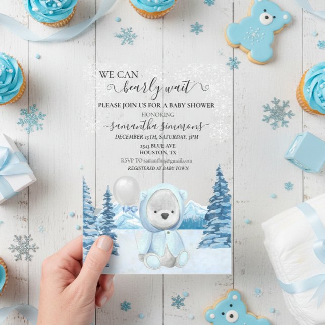 Baby shower Winter Teddy Bear  Acrylic Invitations (Creator Uploaded)