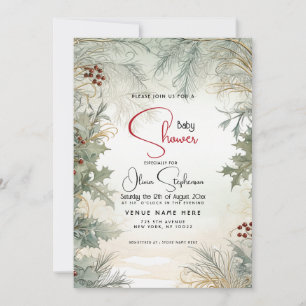 Baby Shower- Winter Watercolor Botanical Invitation