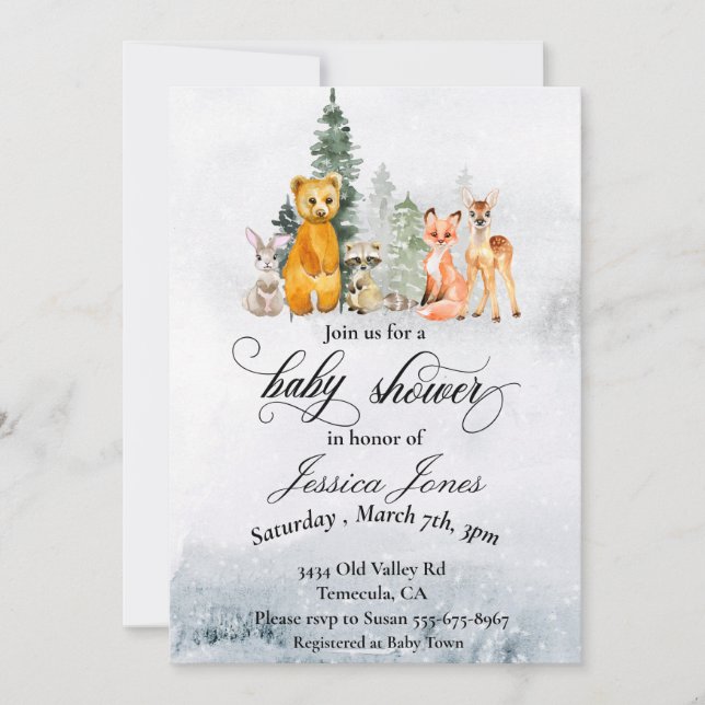 Baby Shower Winter Woodland Animals Holiday Invitation (Front)