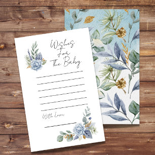 Baby Shower Wishes Dusty Blue Flower Greenery